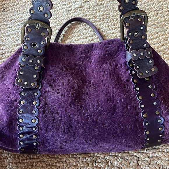 Charm & Luck Vintage 100% Leather Purple Suede Slouchy Purse Y2K Handbag - Picture 2 of 16